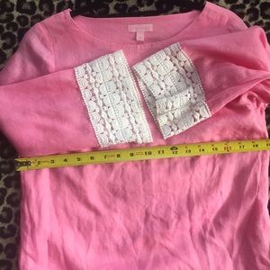 Lily Pulitzer Pink Linen Tunic Top Blouse with lace detail sleeve